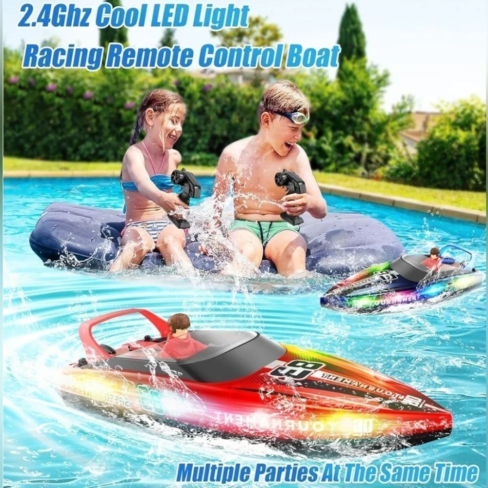 🩵NIB Red & Black Hi-Speed Racing Remote Control LED Lit Speedboat
